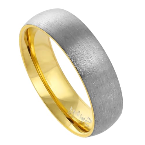 Paula & Fritz® Ring Herren Gold-Silber Gebürstet Titan-ium Grade 2 Größe 49 (15,6) 6-mm Ring-Breite Partnerring Verlobungsring Damen-Ring Ehe-Ring Kuppel von Paula & Fritz