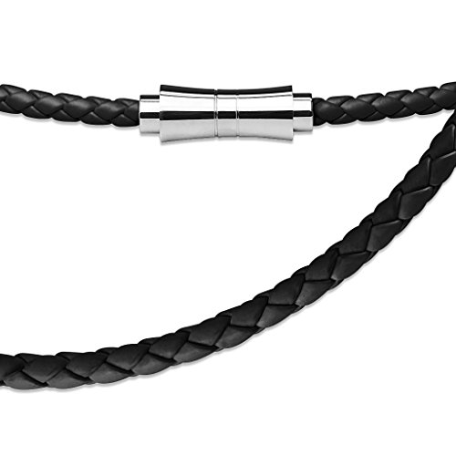 Paula & Fritz® Hals-Kette Damen Kunst-Leder Schwarz 508-mm Lang ca 9-Gramm 4-mm Breit Herren-Kette Hals-Schmuck Frauen Männer-Ketten Geflochten von Paula & Fritz