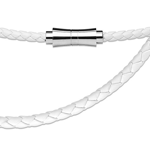 Paula & Fritz® Hals-Kette Damen Kunst-Leder Weis 508-mm Lang ca 9-Gramm 4-mm Breit Herren-Kette Hals-Schmuck Frauen Männer-Ketten Geflochten von Paula & Fritz