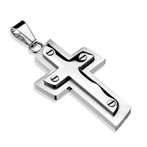 Paula & Fritz® Herren Ketten-Anhänger Doppeltes Kreuz Geschraubt 316L Chirurgenstahl Silber 53 x 24-mm Halsketten-Anhänger Pendant Damen-kettenanhänger von Paula & Fritz