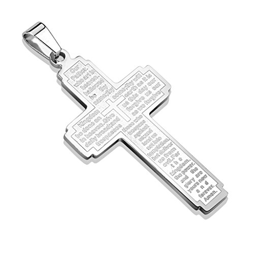 Paula & Fritz® Herren Ketten-Anhänger Kreuz Das Vater Unser 316L Chirurgenstahl Silber 62 x 30-mm Halsketten Pendant Damenkettenanhänger Lord's Prayer von Paula & Fritz