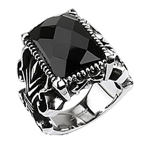 Paula & Fritz® Herrenring Freundschafts-Ring Damen-Ring Verlobungs-Ring Partnerring Gothic Schwarzer Onyx Edelstahl Chirurgenstahl 316L R-Q5196-07_FBS von Paula & Fritz