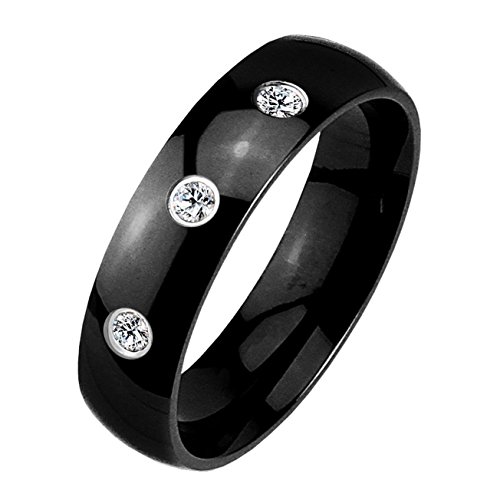 Paula & Fritz® Klassischer Dom Ring aus Chirugenstahl Edelstahl 316L schwarz 6mm breit mit DREI Zirkonia 66 (21) von Paula & Fritz