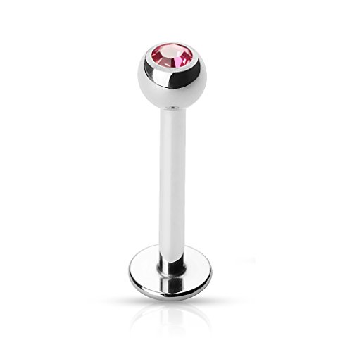 Paula & Fritz® Labret Piercing 10-mm 1,2-mm Pink Lippenpiercing Stecker Ohr Silber Damen Herren Tragus Conch Kugel Stab Chirurgenstahl von Paula & Fritz
