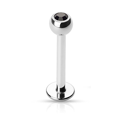 Paula & Fritz® Labret Piercing 8-mm 1,2-mm Schwarz Lippenpiercing Stecker Ohr Silber Damen Herren Tragus Conch Kugel Stab Chirurgenstahl von Paula & Fritz