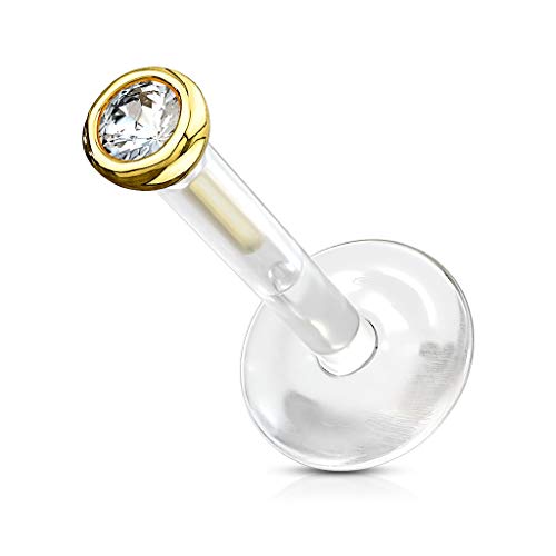 Paula & Fritz® Lippe-npiercing Stecker Bioflex 14 Karat Echt-gold Labret Piercing 6-mm 1,2-mm Ohr Damen Herren Tragus Conch Kugel Stab von Paula & Fritz