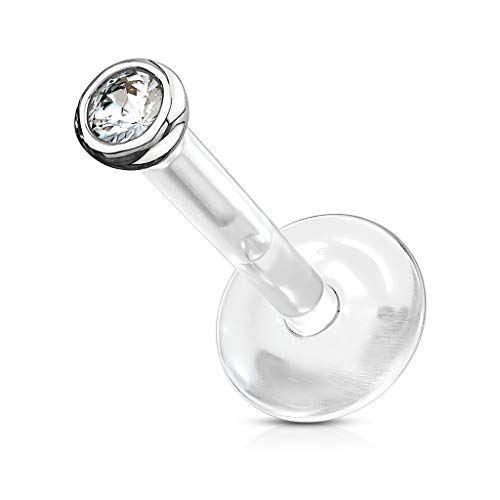 Paula & Fritz® Lippe-npiercing Stecker Bioflex 14 Karat Weißgold Labret Piercing 6-mm 1,2-mm Ohr Damen Herren Tragus Conch Kugel Stab von Paula & Fritz