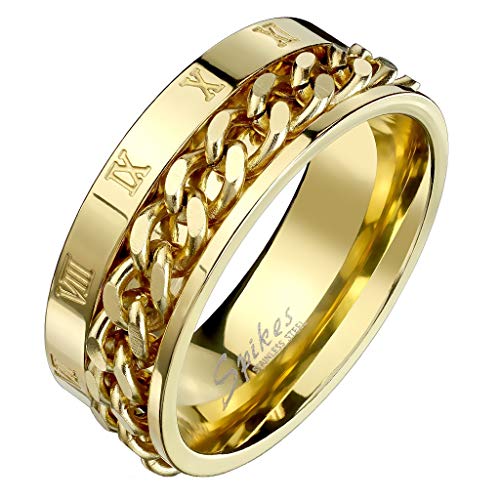 Paula & Fritz® Partnerring Silber gelbgold Spinner römische Zahlen Freundschafts-Ring Herrenring Damen-Ring Verlobungs-Ring Edelstahl Chirurgenstahl 316L R-M6798G_140 von Paula & Fritz