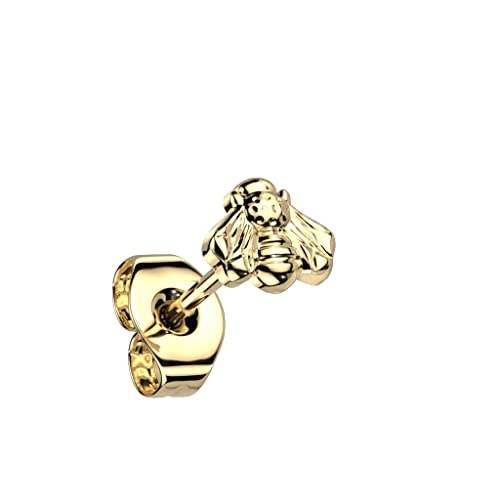 Paula & Fritz® Push-In Ohr-Stecker Biene Gold Titan-ium Grade 23 0,8-mm Stab-Dicke Butterfly-Back Ohr-Ring Gewindelos Kombinierbar Threadless Press-Fit von Paula & Fritz