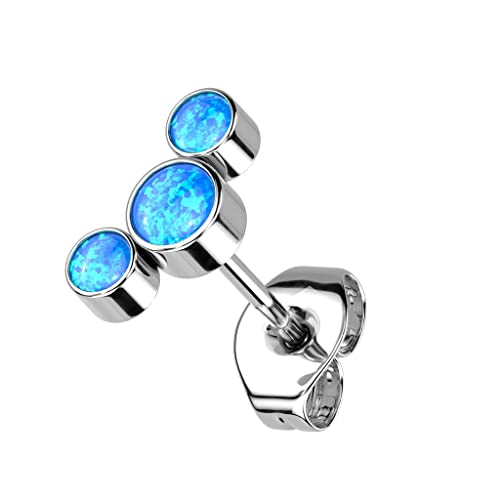 Paula & Fritz® Push-In Ohr-Stecker Silber 3 Opal-e Blau Halbmond 9,24-mm Groß Titan-ium Grade 23 Butterfly-Back Ohr-Ring Kombinierbar Threadless Press von Paula & Fritz