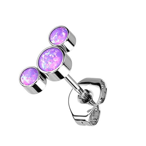 Paula & Fritz® Push-In Ohr-Stecker Silber 3 Opal-e Lila Halbmond 9,24-mm Groß Titan-ium Grade 23 Butterfly-Back Ohr-Ring Kombinierbar Threadless Press von Paula & Fritz