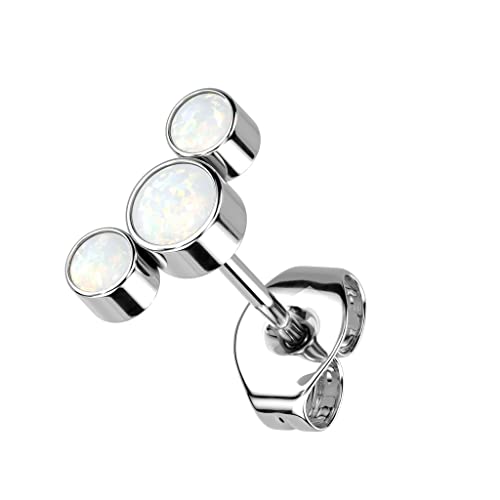 Paula & Fritz® Push-In Ohr-Stecker Silber 3 Opal-e Weiß Halbmond 9,24-mm Groß Titan-ium Grade 23 Butterfly-Back Ohr-Ring Kombinierbar Threadless Press von Paula & Fritz