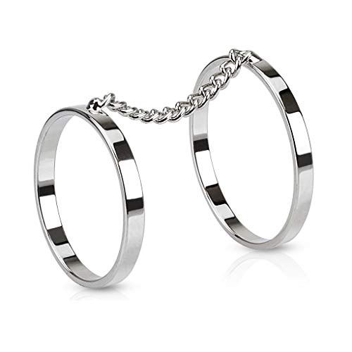 Paula & Fritz® Ring Damen 2 in 1 mit Kette verbunden Silber 316L Chirurgenstahl Zehenring Mittelring Einstellbarer-Ring Freundschaftsring Damenring von Paula & Fritz