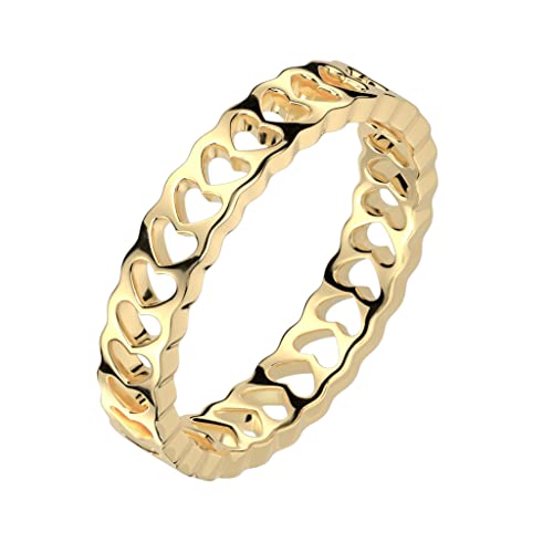 Paula & Fritz® Ring Damen Bandring Herzen Gold 316L Chirurgenstahl Größe 49 (15,6) 3,8-mm breit Damen-Ring Herren-Ring Partner-Ring Verlobungs-Ring von Paula & Fritz