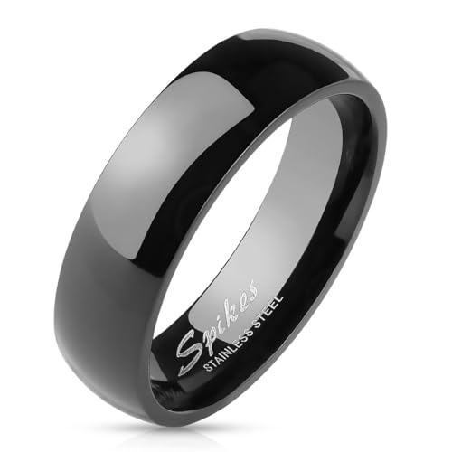 Paula & Fritz® Ring Damen Bandring Schwarz 316L Chirurgenstahl Größe 49 (15,6) 6-mm breit Damen-Ring Herren-Ring Partner-Ring Verlobungs-Ring Glänzend von Paula & Fritz