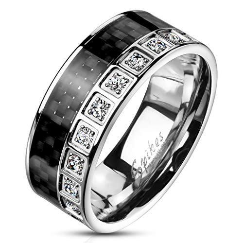 Paula & Fritz® Ring Damen Carbon-Inlay Zirkonia 316L Chirurgenstahl Gr. 59 (18,8) Silber/Schwarz Damen-Ring Partnerring Herren-Ring Freundschaftsring von Paula & Fritz