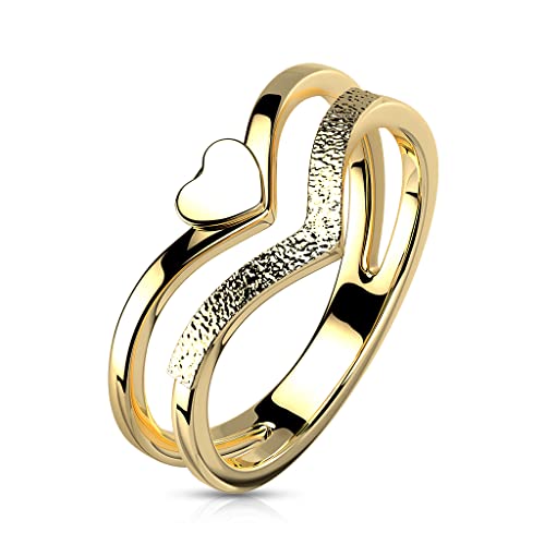 Paula & Fritz® Ring Damen Doppelring Herz Gold 316L Chirurgenstahl Größe 49 (15,6) 7,5-mm Breit Motivring Herren-Ring Partnerring Verlobung Ehering von Paula & Fritz