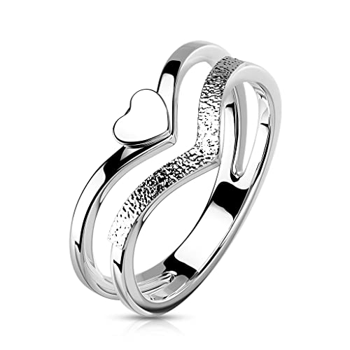 Paula & Fritz® Ring Damen Doppelring Herz Silber 316L Chirurgenstahl Größe 52 (16,6) 7,5-mm Breit Motivring Herren-Ring Partnerring Verlobung Ehering von Paula & Fritz