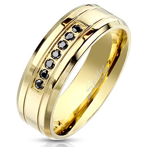 Paula & Fritz® Ring Damen Gold Schwarze Zirkonia 316L Chirurgenstahl Größe 67 (21,3) Herren-Ring Partnerring Verlobungsring Damenring Ehrring Bandring von Paula & Fritz