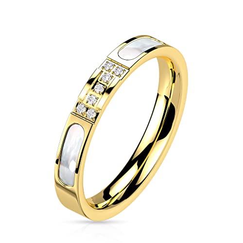 Paula & Fritz® Ring Damen Gold Zirkonia Klar 316L Chirurgenstahl Größe 49 (15,6) 3,5-mm breit Damenring Herrenring Motivring Band-Ring Verlobung von Paula & Fritz