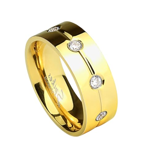 Paula & Fritz® Ring Damen Gold Zirkonia Klar Titan-IUM Grade 2 Größe 59 (18,8) 8-mm Ringbreite Partnerring Verlobungsring Memoire-Ring Herren-Ring von Paula & Fritz