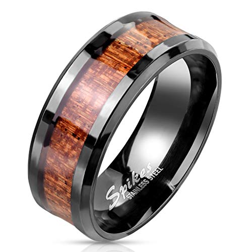 Paula & Fritz® Ring Damen Holz Inlay 316L Chirurgenstahl Größe 57 (18,1) Schwarz Herren-Ring Freundschaftsring Partnerring Ehering Frauenring Bandring von Paula & Fritz