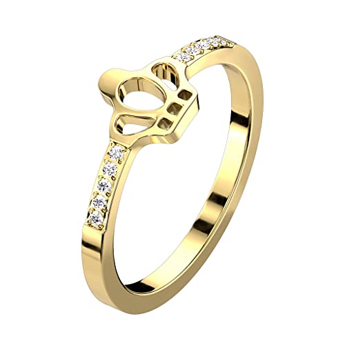 Paula & Fritz® Ring Damen Krone Gold Zirkonia Klar 316L Chirurgenstahl Größe 52 (16,6) 6,5-mm Breit Verlobungs-Ring Herren-Ring Partnerring Ehering von Paula & Fritz