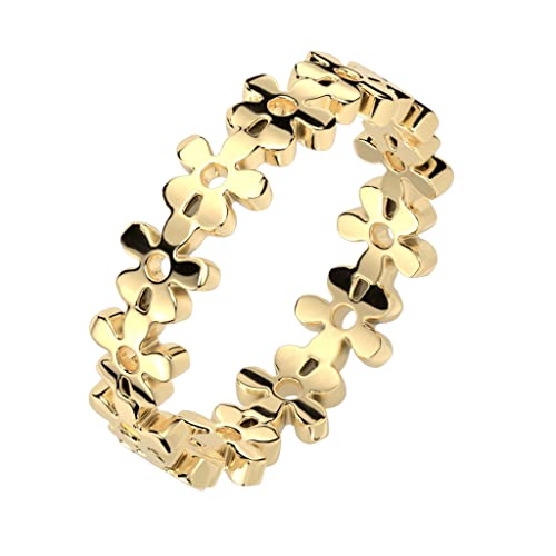 Paula & Fritz® Ring Damen Motiv-Ring Blume-n Gold 316L Chirurgenstahl Größe 54 (17,2) 5,4-mm breit Damen-Ring Herren-Ring Partner-Ring Verlobungsring von Paula & Fritz