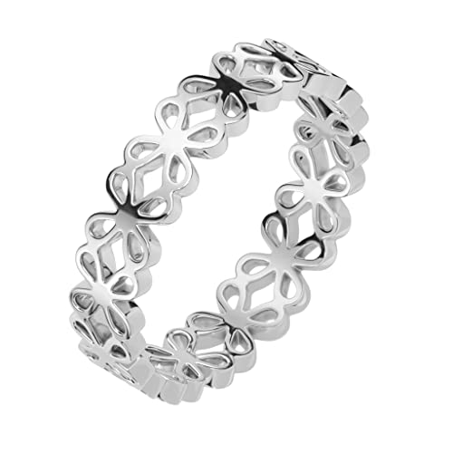 Paula & Fritz® Ring Damen Motiv-Ring Blume-n Silber 316L Chirurgenstahl Größe 57 (18,1) 4,9-mm breit Damen-Ring Herren-Ring Partner-Ring Verlobungsring von Paula & Fritz