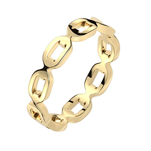 Paula & Fritz® Ring Damen Motiv-Ring Ketten-Glieder Gold 316L Chirurgenstahl Größe 62 (19,7) 4,3-mm breit Damenring Herrenring Partnerring Verlobung von Paula & Fritz