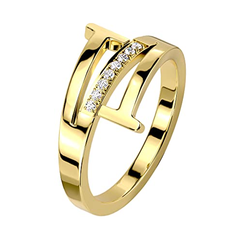 Paula & Fritz® Ring Damen Motivring Dreiergruppe mit Zirkonia Klar 316L Chirurgenstahl Größe 52 (16,6) Gold 9-mm Breit Herren-Ring Partnerring Ehering von Paula & Fritz