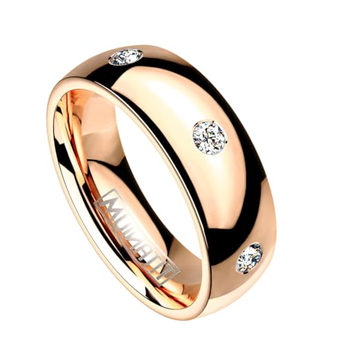 Paula & Fritz® Ring Damen Rosegold Zirkonia Klar Titan-IUM Grade 2 Größe 52 (16,6) 6-mm Ringbreite Partnerring Verlobungsring Memoire-Ring Herren-Ring von Paula & Fritz