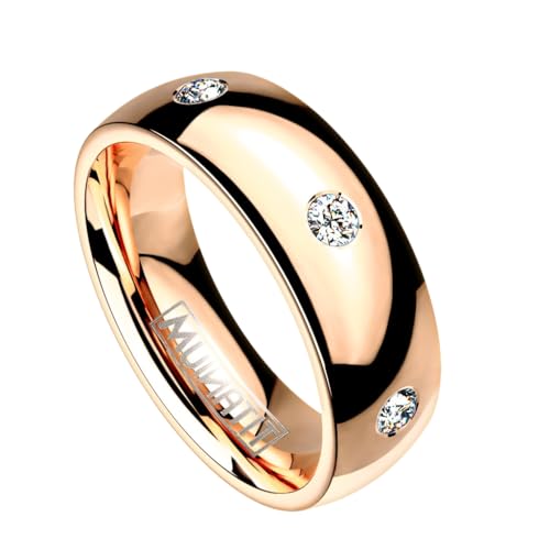 Paula & Fritz® Ring Damen Rosegold Zirkonia Klar Titan-ium Grade 2 Größe 52 (16,6) 6-mm Ringbreite Partnerring Verlobungsring Memoire-Ring Herren-Ring von Paula & Fritz