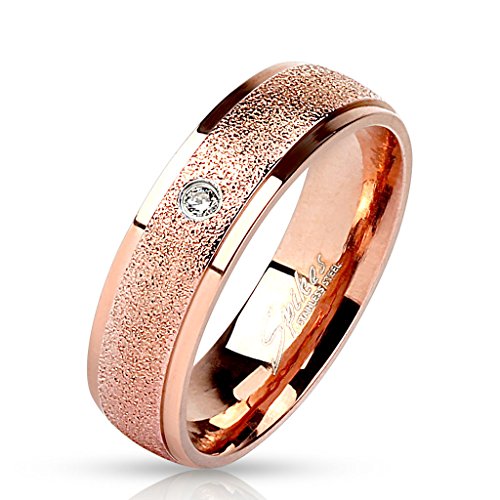 Paula & Fritz® Ring Damen Sandgestrahlt Zirkonika Klar 316L Chirurgenstahl Größe 62 (19,7) Rose Verlobungs-Ring Herren-Ring Partnerring Ehering von Paula & Fritz