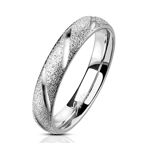 Paula & Fritz® Ring Damen Sandgestrahlt diagonale Streifen 316L Chirurgenstahl Größe 59 (18,8) Silber Verlobungs-Ring Herren-Ring Partnerring Ehering von Paula & Fritz