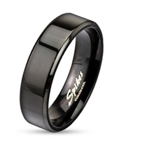 Paula & Fritz® Ring Damen Schwarz Größe 52 (16,6) 6-mm Breit 316L Chirurgenstahl Damenring Herrenring Partnerring Hochglanz-poliert Band-Ring Ehe-Ring von Paula & Fritz