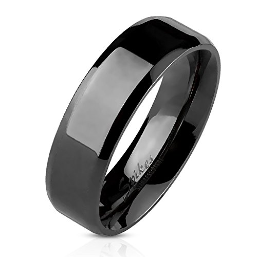 Paula & Fritz® Ring Damen Schwarz Größe 57 (18,1) 6-mm Breit 316L Chirurgenstahl Damenring Herrenring Partnerring Hochglanz-poliert Band-Ring Ehe-Ring von Paula & Fritz