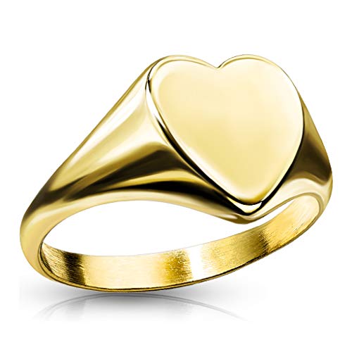 Paula & Fritz® Ring Damen Siegelring Herz Gold 316L Chirurgenstahl Größe 49 (15,6) 11-mm breit Damen-Ring Herren-Ring Partner-Ring Verlobungs-Ring von Paula & Fritz