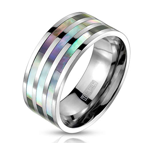 Paula & Fritz® Ring Damen Silber Abalone-Muschel Titan-IUM Grade 2 Größe 64 (20,4) 8-mm breit Partnerring Verlobungsring Herrenring Bandring Damenring von Paula & Fritz