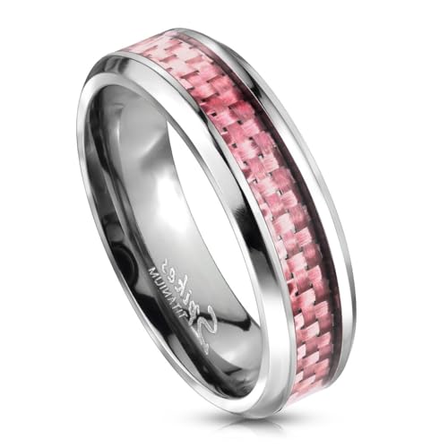 Paula & Fritz® Ring Damen Silber Carbon-Inlay Rosa Titan-IUM Grade 2 Größe 52 (16,6) 6-mm Ringbreite Partnerring Verlobungsring Herrenring Ehe-Ring von Paula & Fritz