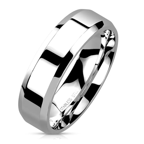 Paula & Fritz® Ring Damen Silber Größe 49 (15,6) 6-mm Breit 316L Chirurgenstahl Damenring Herrenring Partnerring Hochglanz-poliert Band-Ring Ehe-Ring von Paula & Fritz