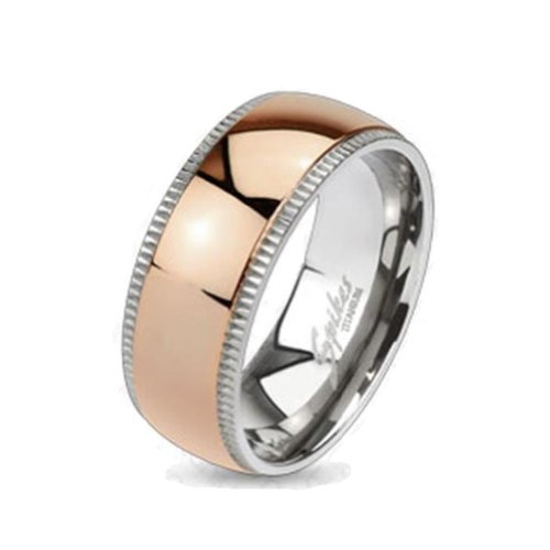 Paula & Fritz® Ring Damen Silber Rosegold Titan Grade 2 Größe 54 (17,2) 6-mm breit Partnerring Verlobungsring Kuppel-Ring Mittelband Gerillte Kanten von Paula & Fritz