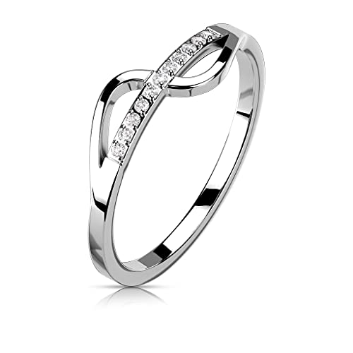 Paula & Fritz® Ring Damen Silber Zirkonia Klar 316L Chirurgenstahl Größe 52 (16,6) 6,5-mm breit Damenring Herrenring Motivring Band-Ring Verlobung von Paula & Fritz