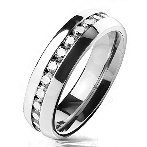 Paula & Fritz® Ring Damen Silber Zirkonia Klar Titan-IUM Größe 54 (17,2) 6-mm breit Partnerring Ehering Verlobungsring Memoire-Ring Damenring von Paula & Fritz