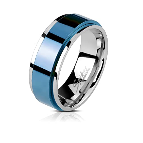 Paula & Fritz® Ring Damen Spinning Center 316L Chirurgenstahl Größe 49 (15,6) Silber Blau 6-mm Breit Herren-Ring Partnerring Ehering Bandring Verlobung von Paula & Fritz