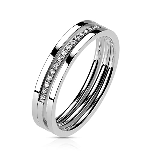 Paula & Fritz® Ring Damen Triple-Ring Silber Zirkonia klar 316L Chirurgenstahl Größe 49 (15,6) 4,5-mm Breit Herren-Ring Partner-Ring Ehe-Ring Dreifach von Paula & Fritz