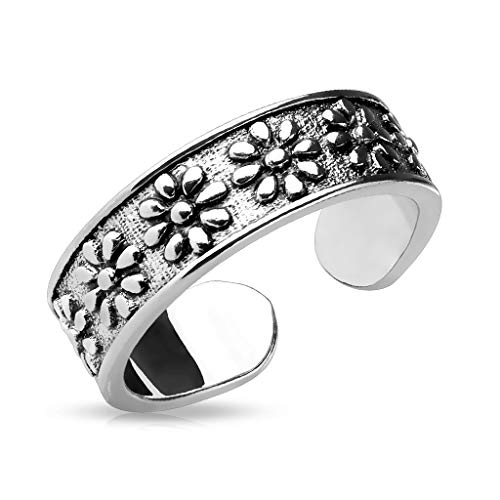 Paula & Fritz® Ring Damen Verstellbar Blumen Silber 316L Chirurgenstahl Zehenring Mittelring Partnerring Freundschaftsring Offen Einstellbarer-Ring von Paula & Fritz