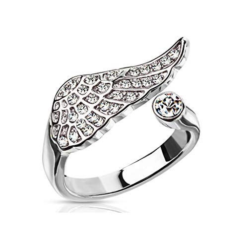Paula & Fritz® Ring Damen Verstellbar Engelsflügel Zirkonia Klar 925 Silber Überzug 316L Chirurgenstahl Zehenring Mittelring Offen Einstellbarer-Ring von Paula & Fritz