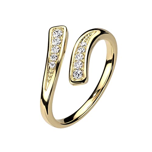 Paula & Fritz® Ring Damen Verstellbar Gold Zirkonia Klar 316L Chirurgenstahl Zehenring Mittelring Partnerring Freundschaftsring Offen Einstellbarer-Ring von Paula & Fritz