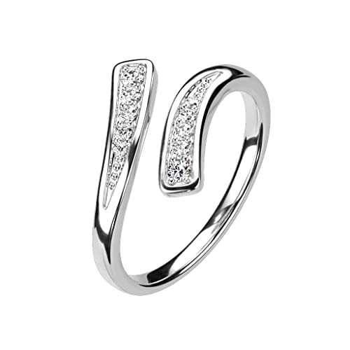 Paula & Fritz® Ring Damen Verstellbar Silber Zirkonia Klar 316L Chirurgenstahl Zehenring Mittelring Partnerring Freundschaftsring Offen Einstellbarerring von Paula & Fritz